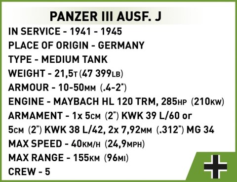 Klocki Historical Collection WWII Panzer III Ausf. J 590 klocków Klocki Historical Collection WWII Panzer III Ausf. J 590 klocków