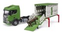 Pojazd Scania Super 560R Kontener z figurką krowy Pojazd Scania Super 560R Kontener z figurką krowy