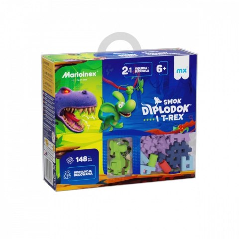 Klocki Mini Waffle - Diplodok i T-Rex 148 elementów Klocki Mini Waffle - Diplodok i T-Rex 148 elementów